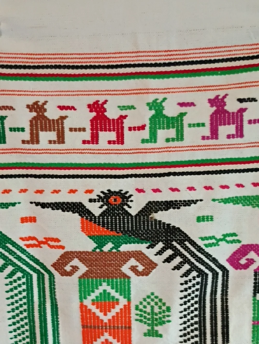 Handwoven Folk Textile with Colorful Motif